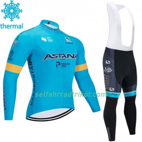 Radbekleidung Radtrikot Langarm + Lang Trägerhose 2020 Astana Pro Team Winter Thermal Fleece N001